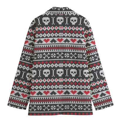 Skull Knitted Pattern Print Women's Cotton Blazer