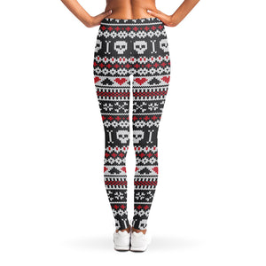 Skull Knitted Pattern Print Women's Leggings