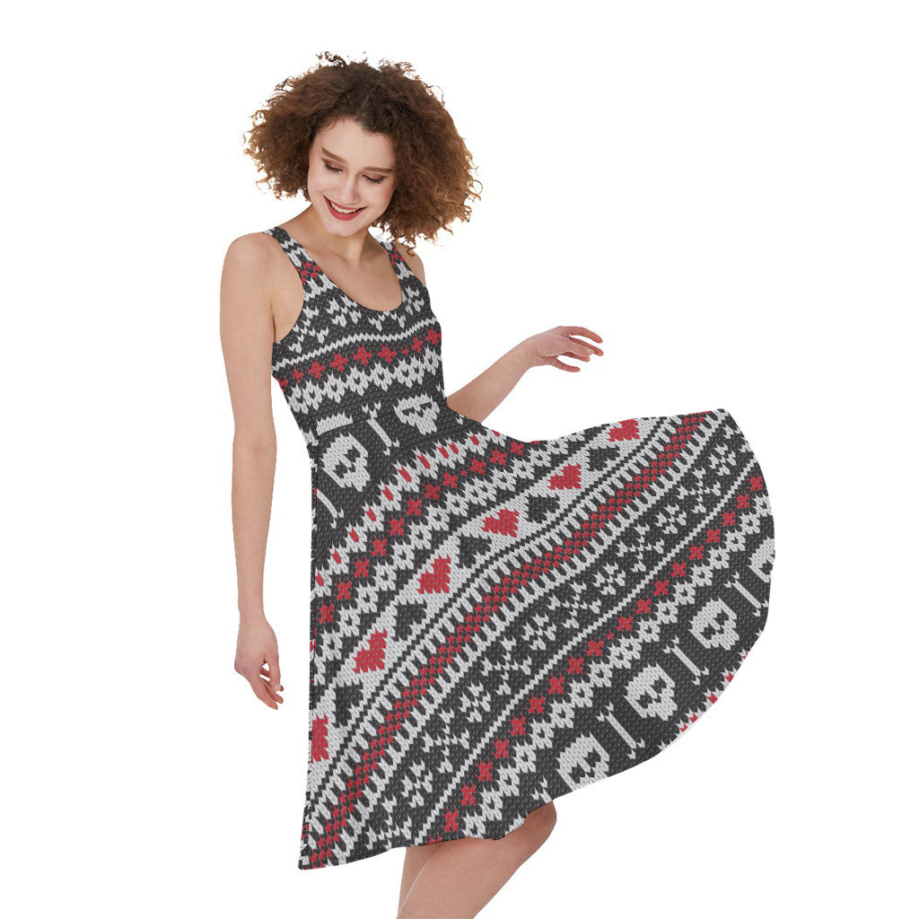 Skull Knitted Pattern Print Women's Sleeveless Dress