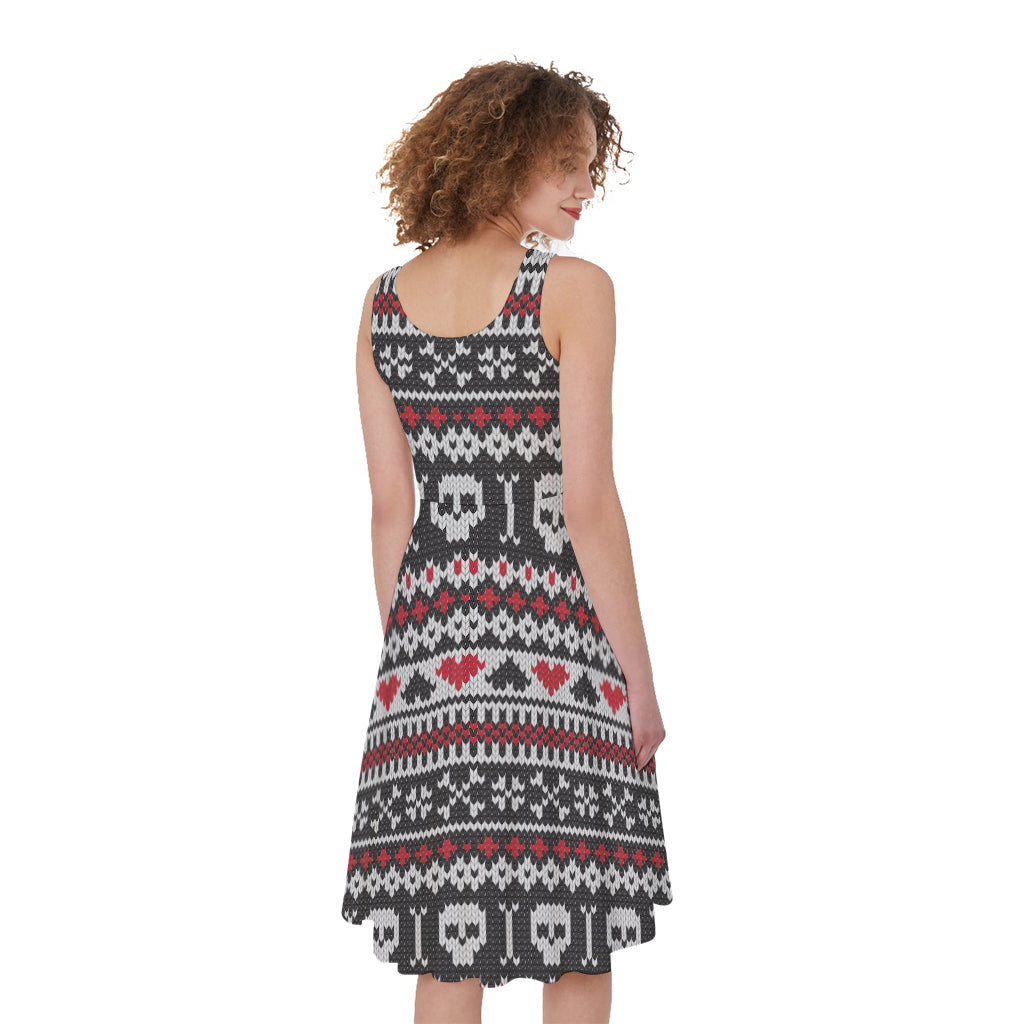 Skull Knitted Pattern Print Women's Sleeveless Dress