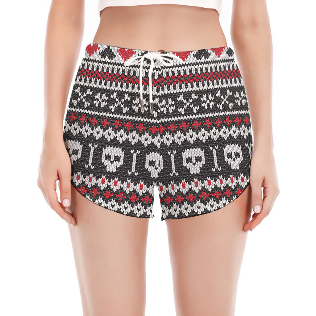 Skull Knitted Pattern Print Women's Split Running Shorts