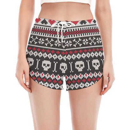Skull Knitted Pattern Print Women's Split Running Shorts