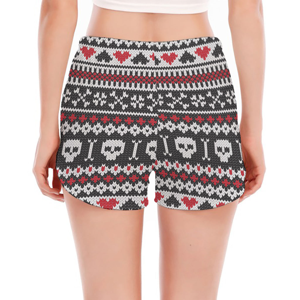 Skull Knitted Pattern Print Women's Split Running Shorts