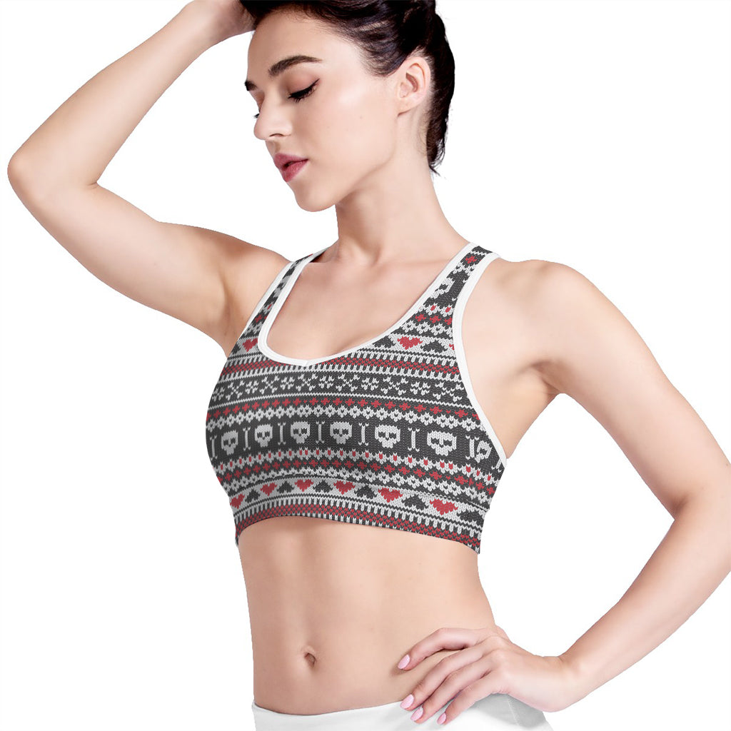 Skull Knitted Pattern Print Women's Sports Bra