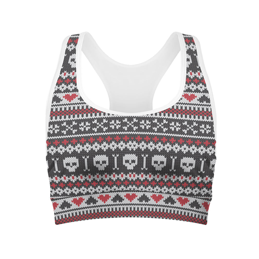 Skull Knitted Pattern Print Women's Sports Bra