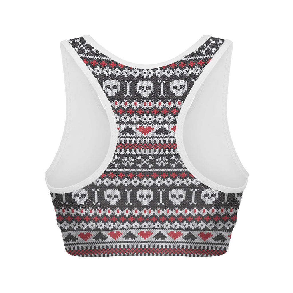 Skull Knitted Pattern Print Women's Sports Bra