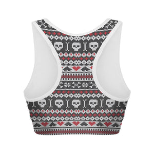 Skull Knitted Pattern Print Women's Sports Bra