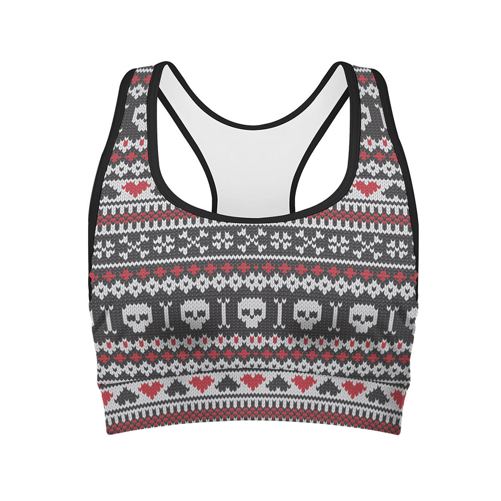 Skull Knitted Pattern Print Women's Sports Bra