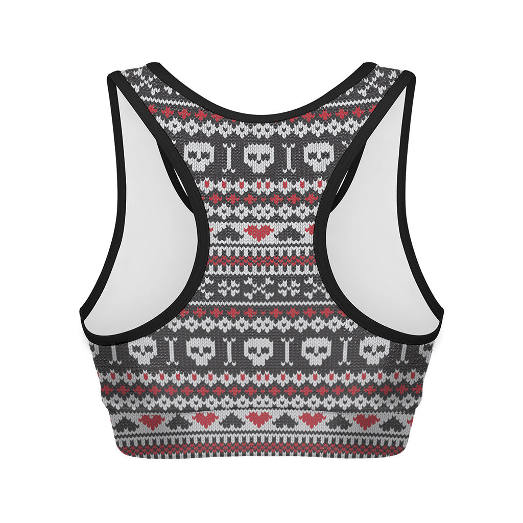 Skull Knitted Pattern Print Women's Sports Bra