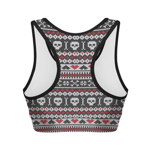 Skull Knitted Pattern Print Women's Sports Bra