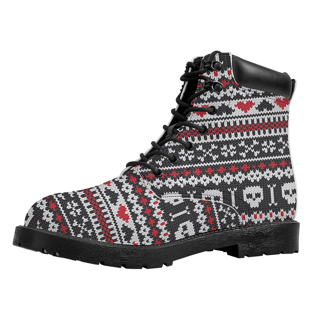 Skull Knitted Pattern Print Work Boots
