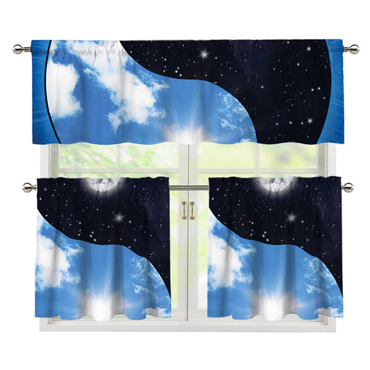 Sky And Space Yin Yang Print 3 Piece Kitchen Curtains
