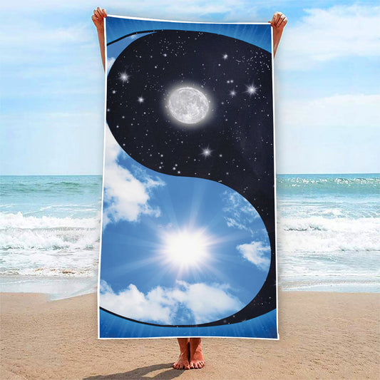 Sky And Space Yin Yang Print Beach Towel