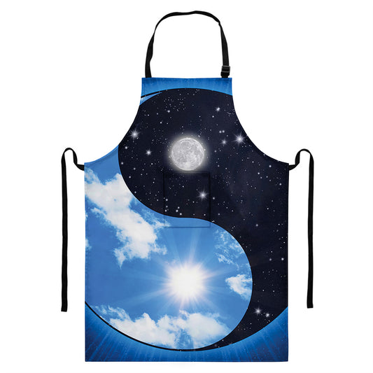 Sky And Space Yin Yang Print Bib Apron With Pocket