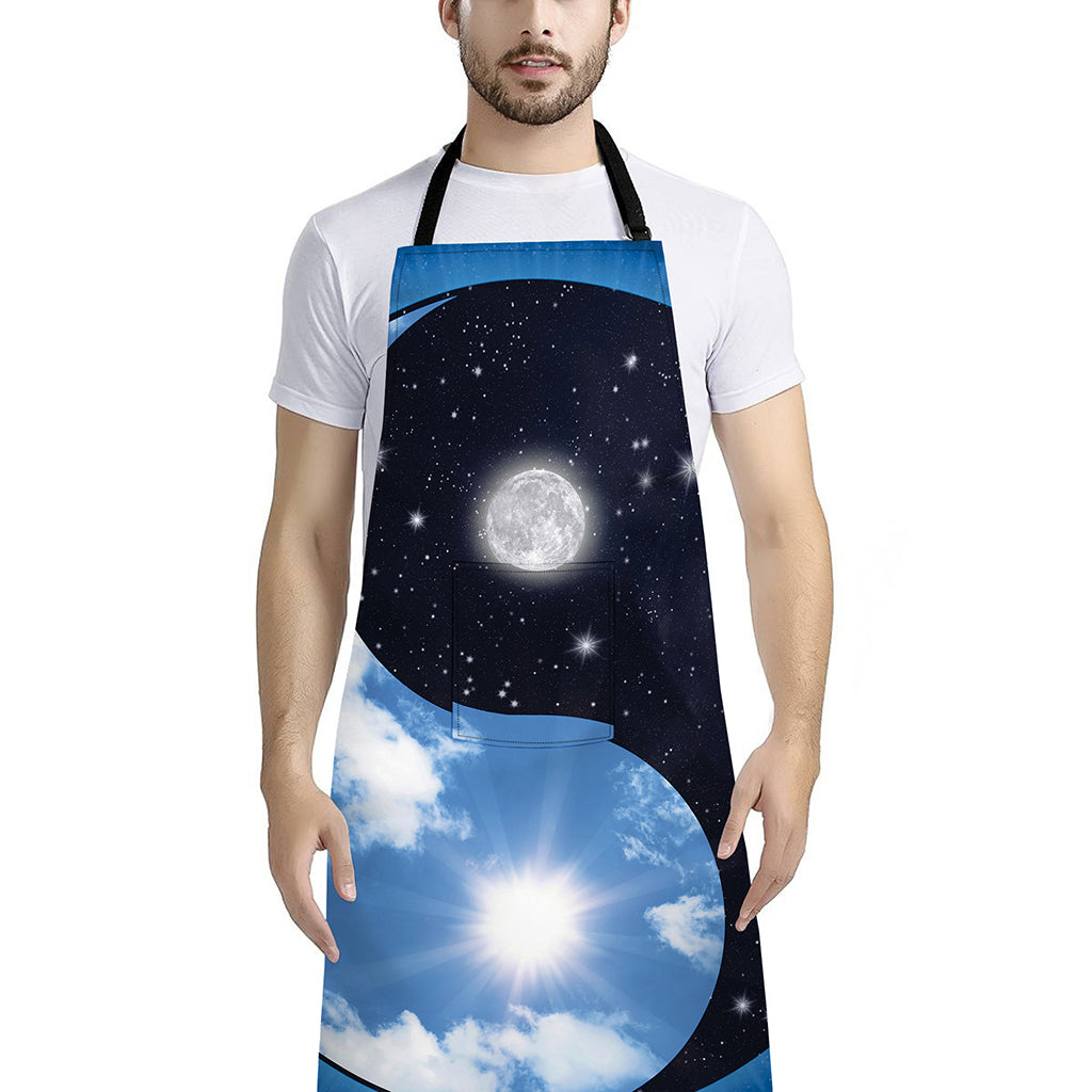 Sky And Space Yin Yang Print Bib Apron With Pocket