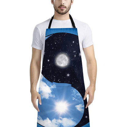 Sky And Space Yin Yang Print Bib Apron With Pocket