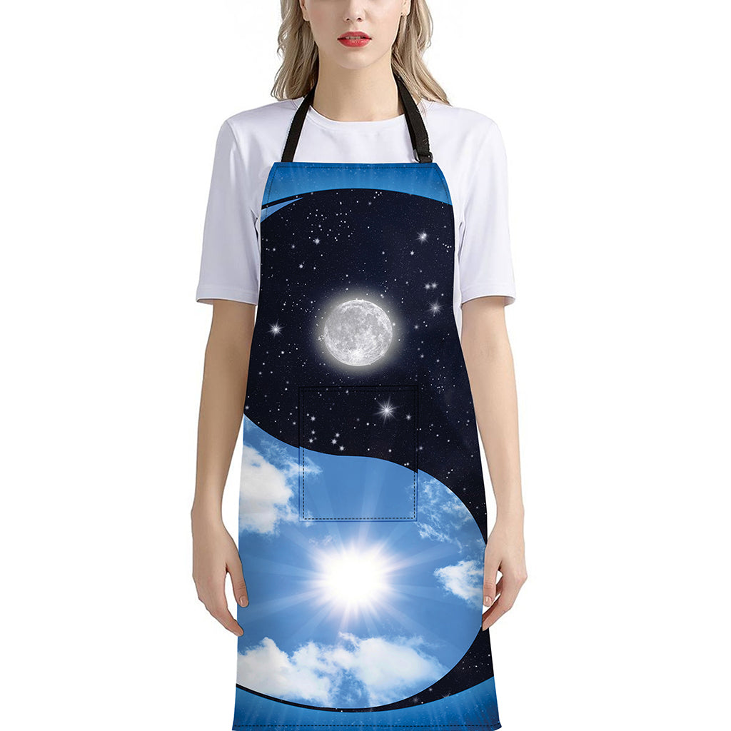 Sky And Space Yin Yang Print Bib Apron With Pocket