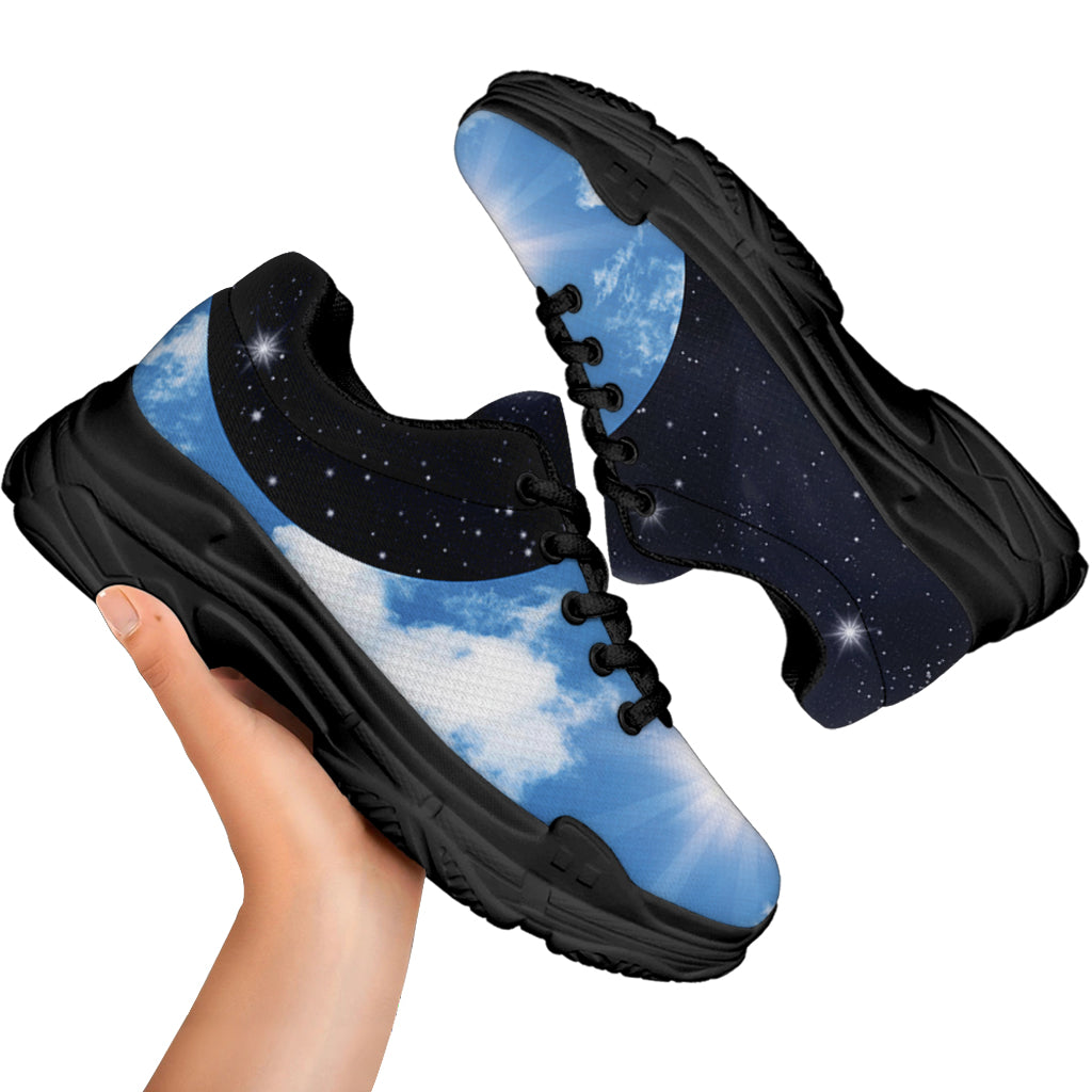Sky And Space Yin Yang Print Black Chunky Shoes