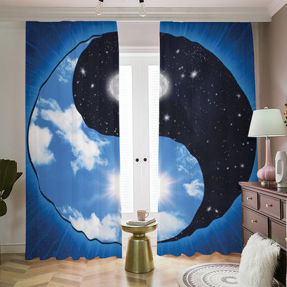 Sky And Space Yin Yang Print Blackout Pencil Pleat Curtains