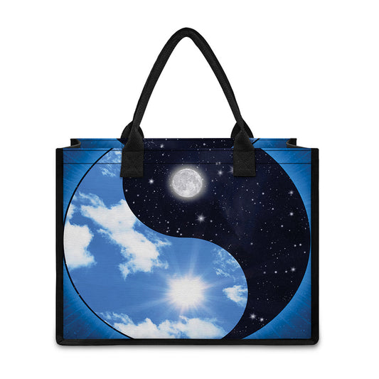 Sky And Space Yin Yang Print Canvas Tote Bag