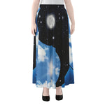 Sky And Space Yin Yang Print Chiffon Maxi Skirt