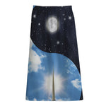 Sky And Space Yin Yang Print Cotton Front Slit Maxi Skirt