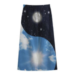 Sky And Space Yin Yang Print Cotton Front Slit Maxi Skirt