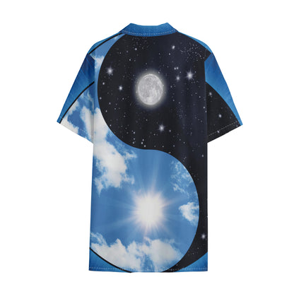 Sky And Space Yin Yang Print Cotton Hawaiian Shirt