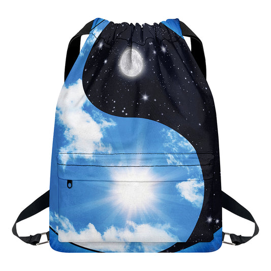 Sky And Space Yin Yang Print Drawstring Backpack