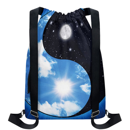 Sky And Space Yin Yang Print Drawstring Backpack