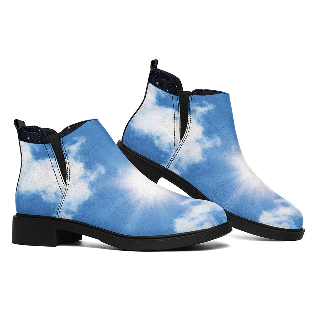 Sky And Space Yin Yang Print Flat Ankle Boots