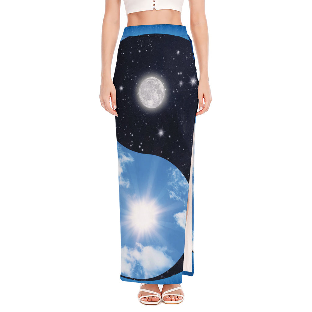Sky And Space Yin Yang Print High Slit Maxi Skirt