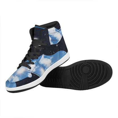 Sky And Space Yin Yang Print High Top Leather Sneakers