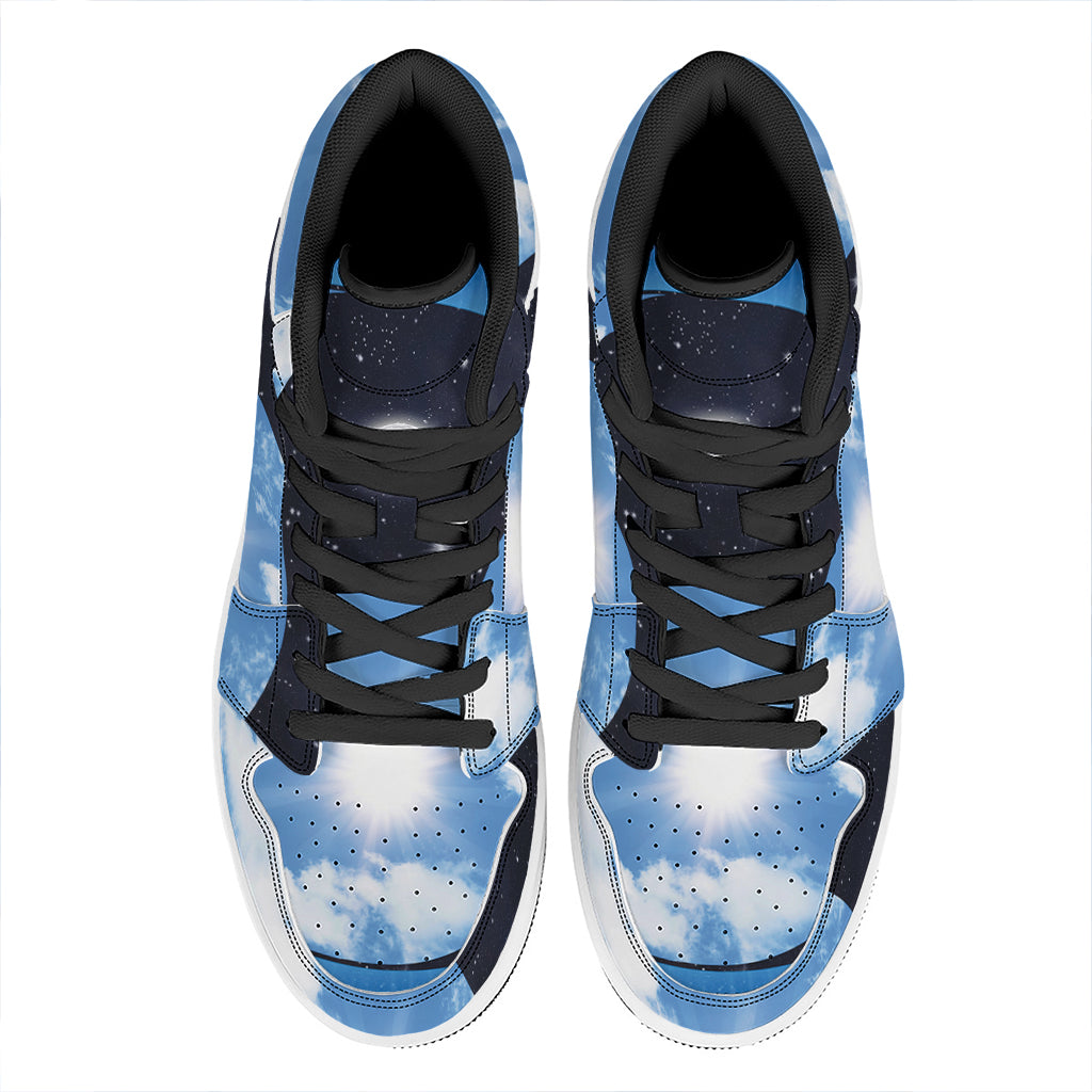 Sky And Space Yin Yang Print High Top Leather Sneakers