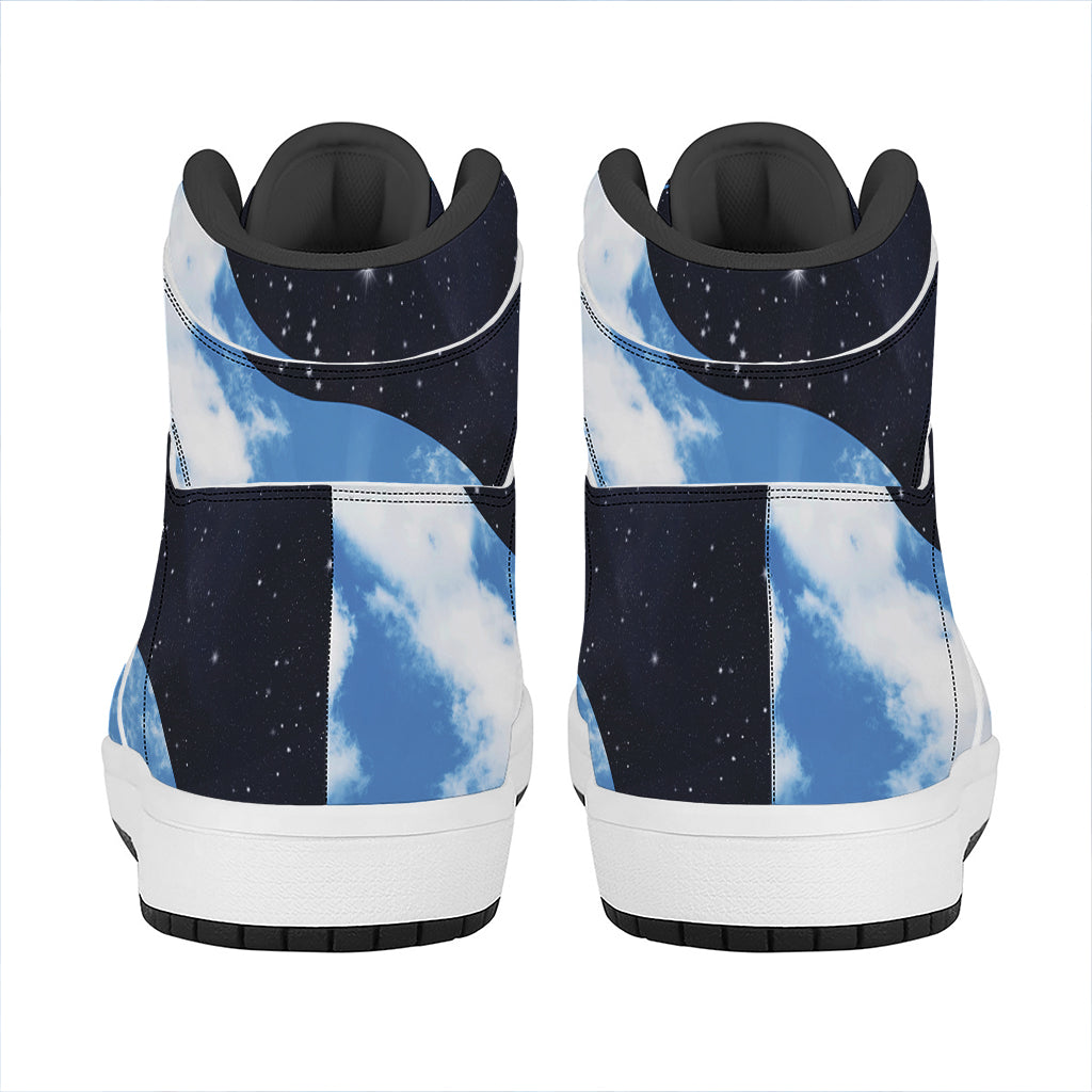 Sky And Space Yin Yang Print High Top Leather Sneakers