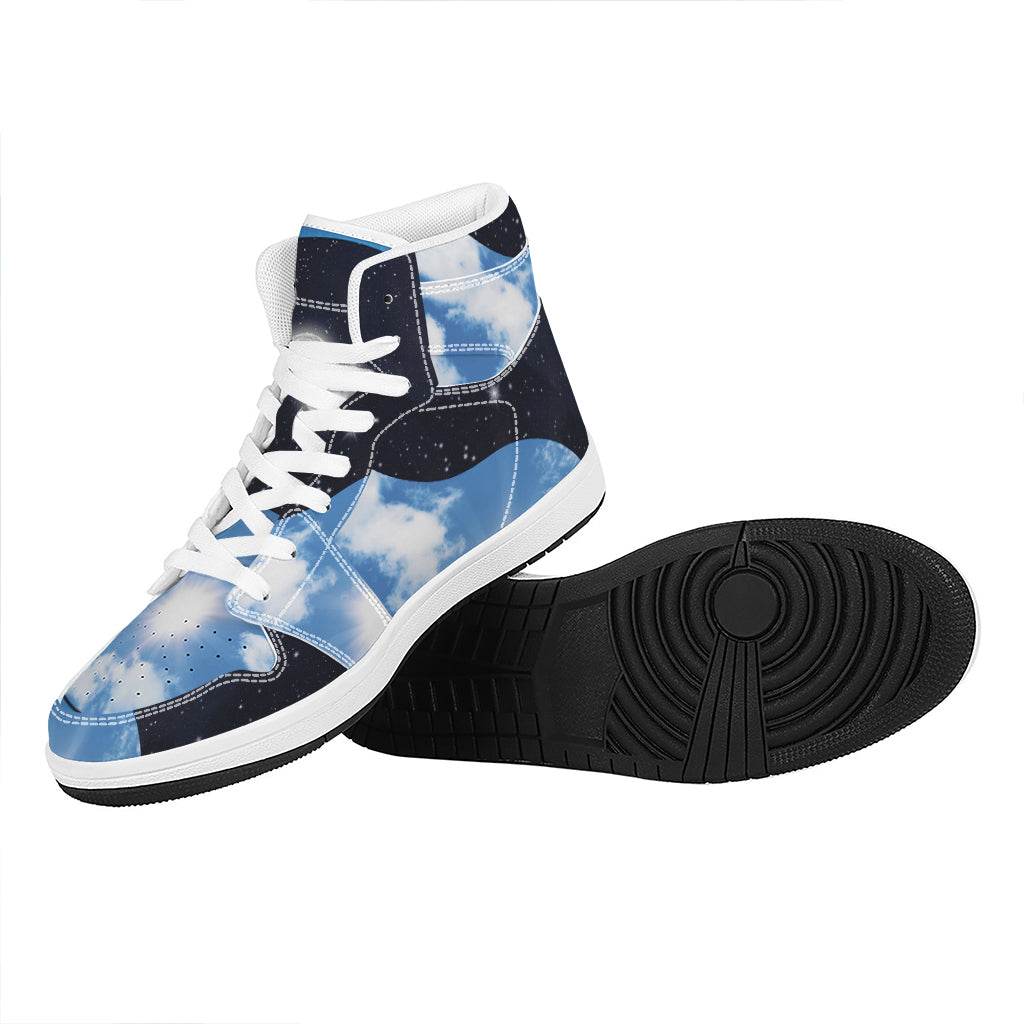 Sky And Space Yin Yang Print High Top Leather Sneakers