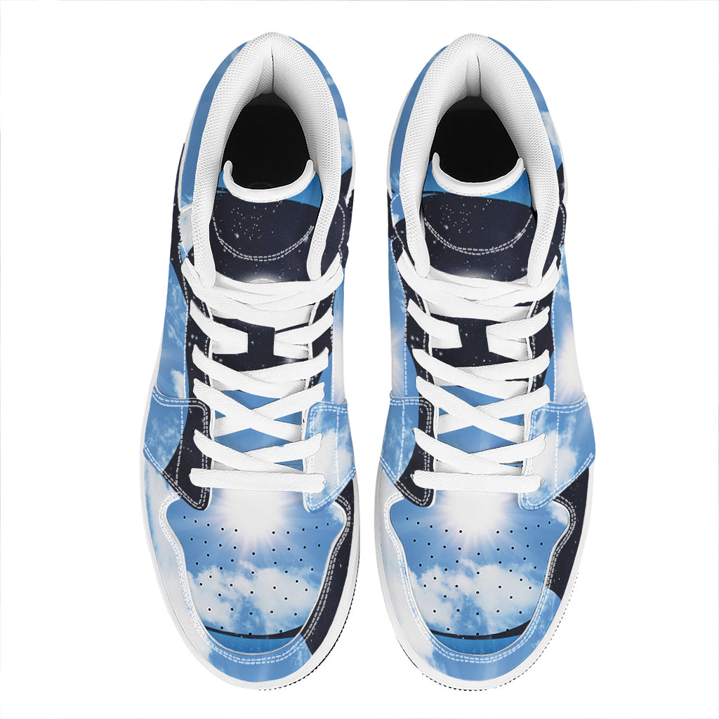 Sky And Space Yin Yang Print High Top Leather Sneakers