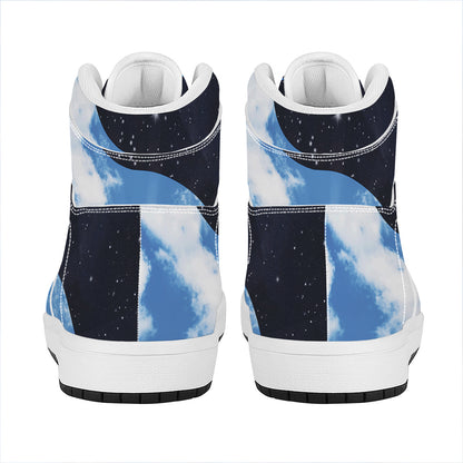 Sky And Space Yin Yang Print High Top Leather Sneakers