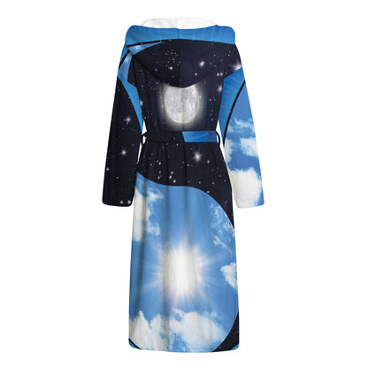Sky And Space Yin Yang Print Hooded Bathrobe