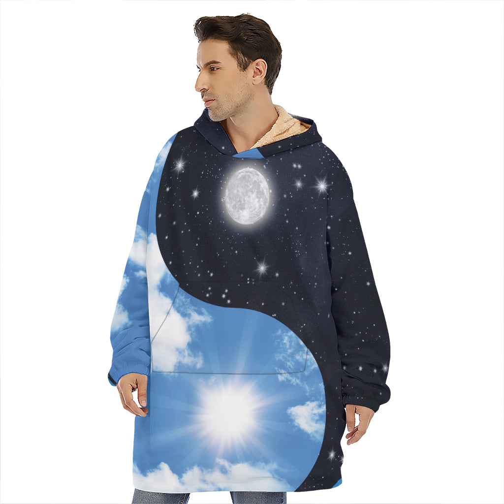 Sky And Space Yin Yang Print Hoodie Blanket