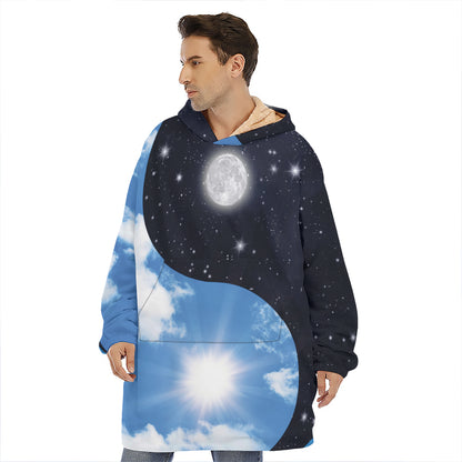 Sky And Space Yin Yang Print Hoodie Blanket