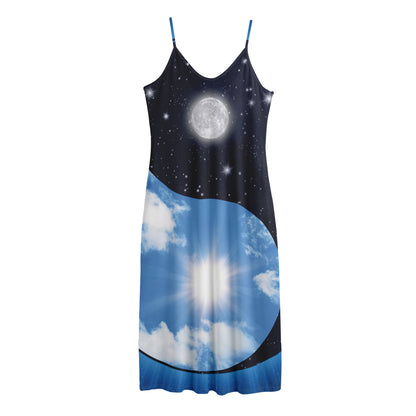 Sky And Space Yin Yang Print Jersey Midi Cami Dress
