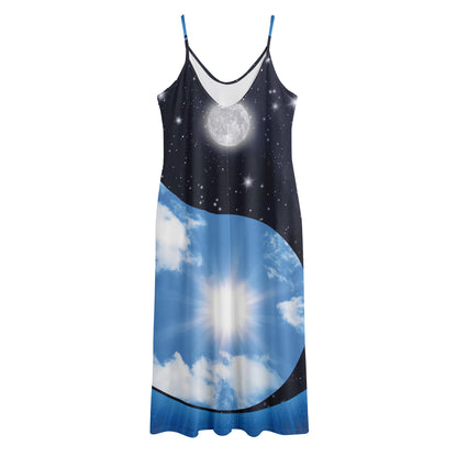 Sky And Space Yin Yang Print Jersey Midi Cami Dress