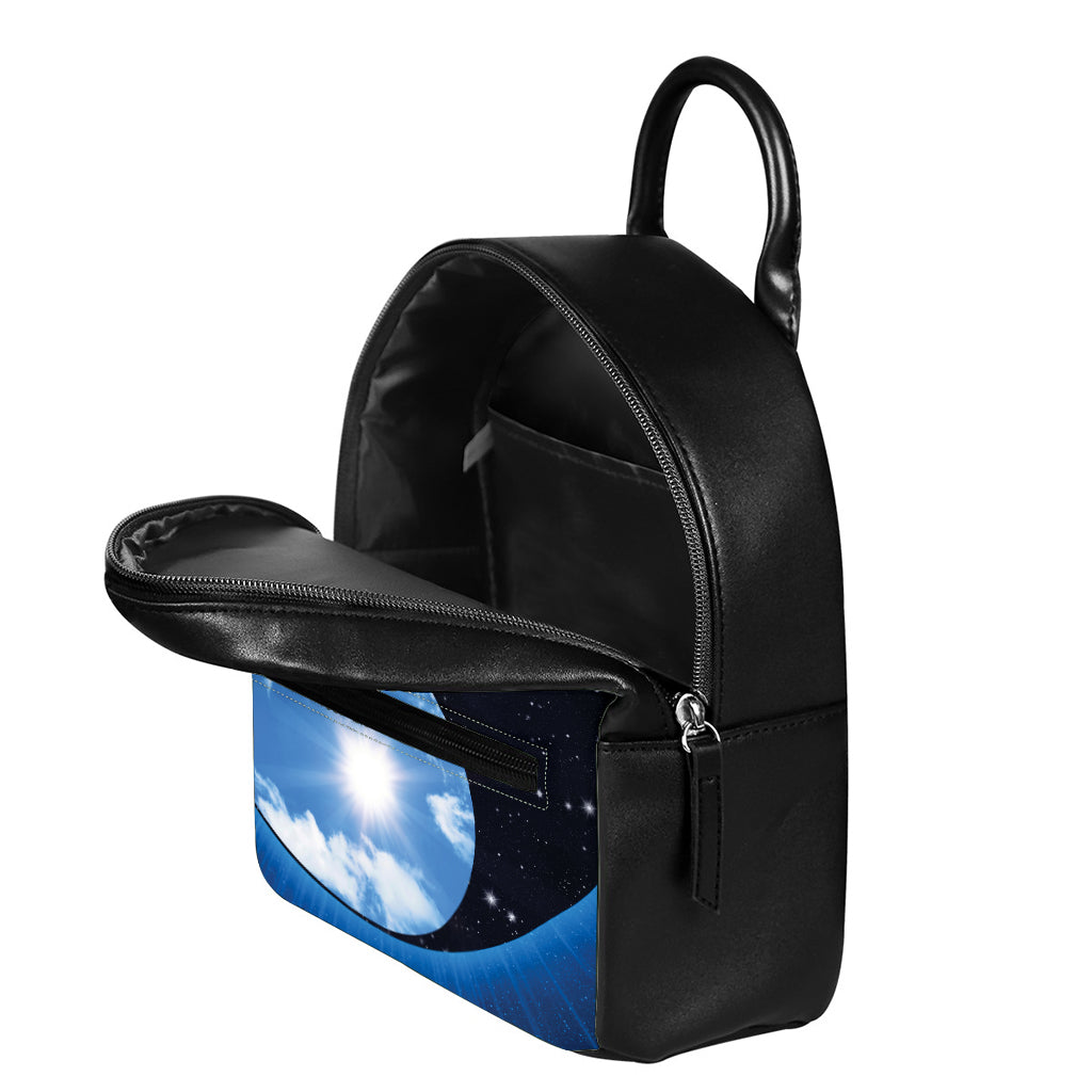 Sky And Space Yin Yang Print Leather Backpack