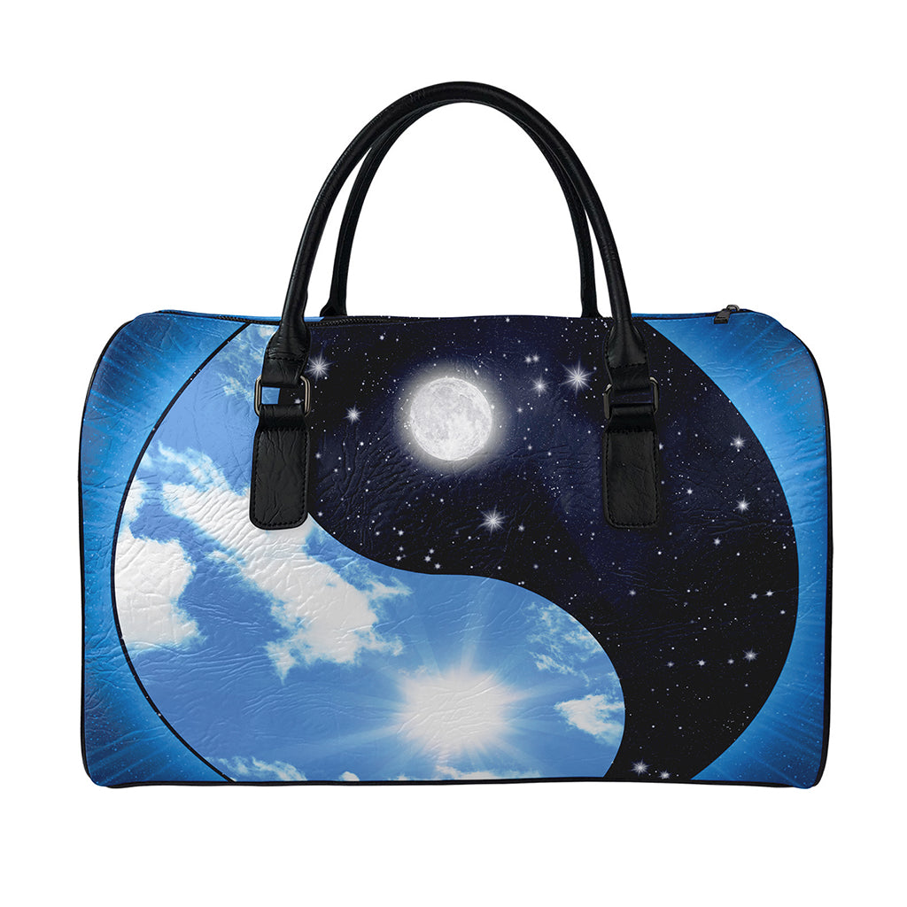 Sky And Space Yin Yang Print Leather Duffle Bag