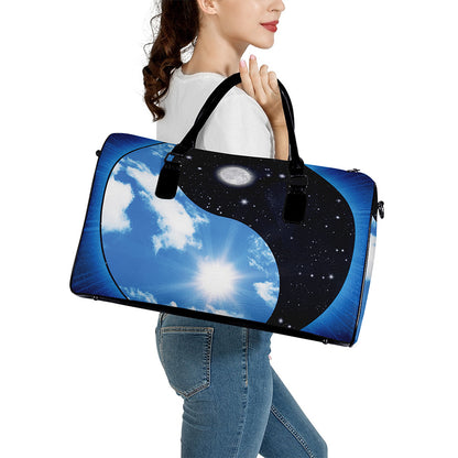 Sky And Space Yin Yang Print Leather Duffle Bag