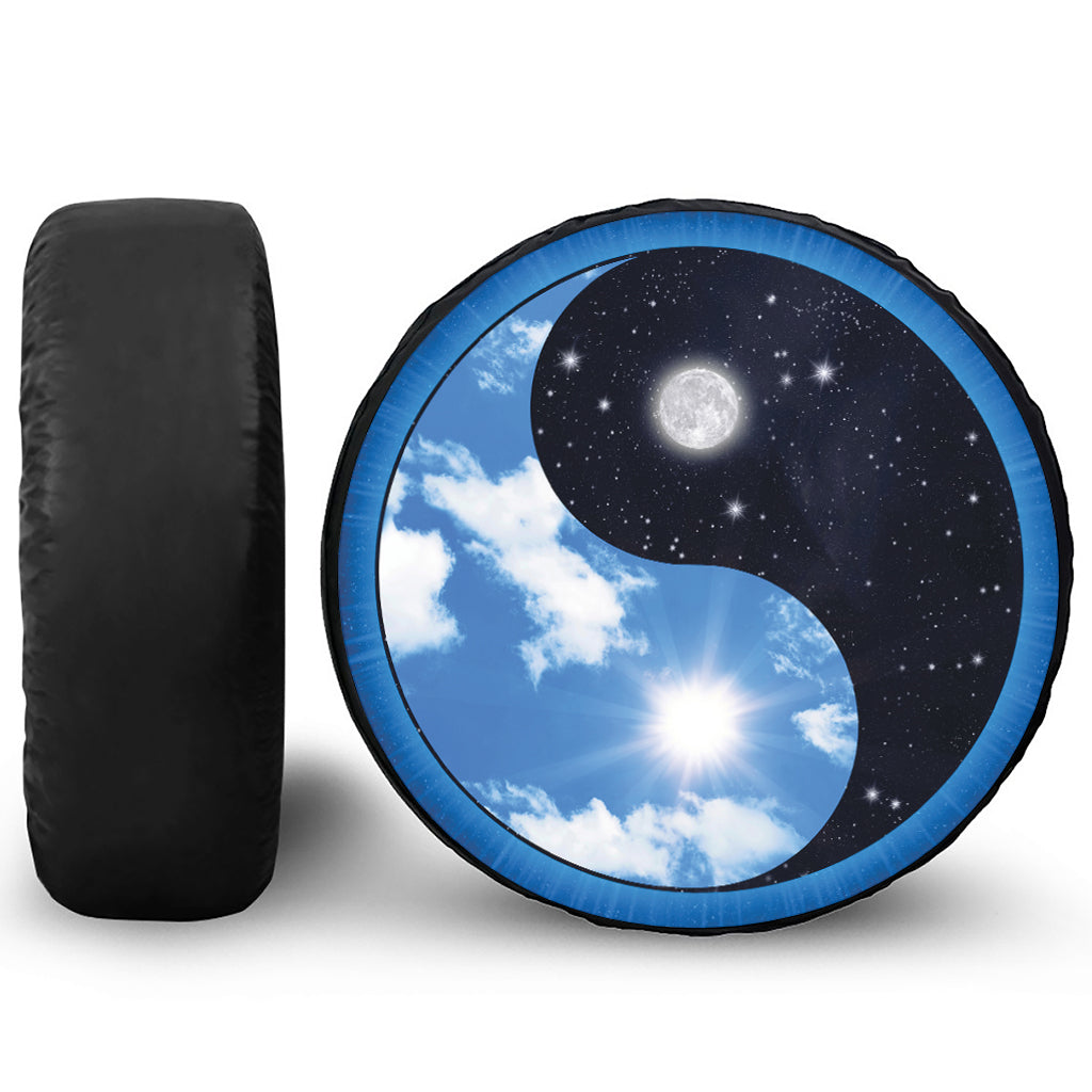 Sky And Space Yin Yang Print Leather Spare Tire Cover