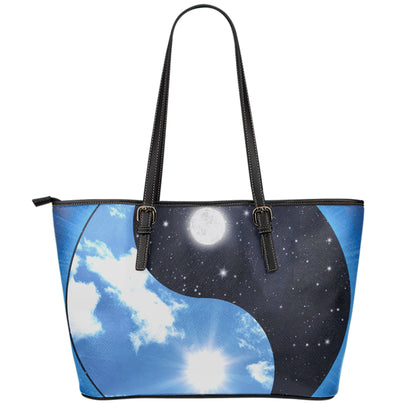 Sky And Space Yin Yang Print Leather Tote Bag