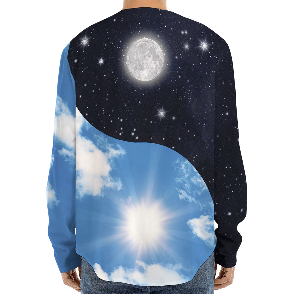 Sky And Space Yin Yang Print Long Sleeve Baseball Jersey