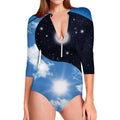 Sky And Space Yin Yang Print Long Sleeve Swimsuit